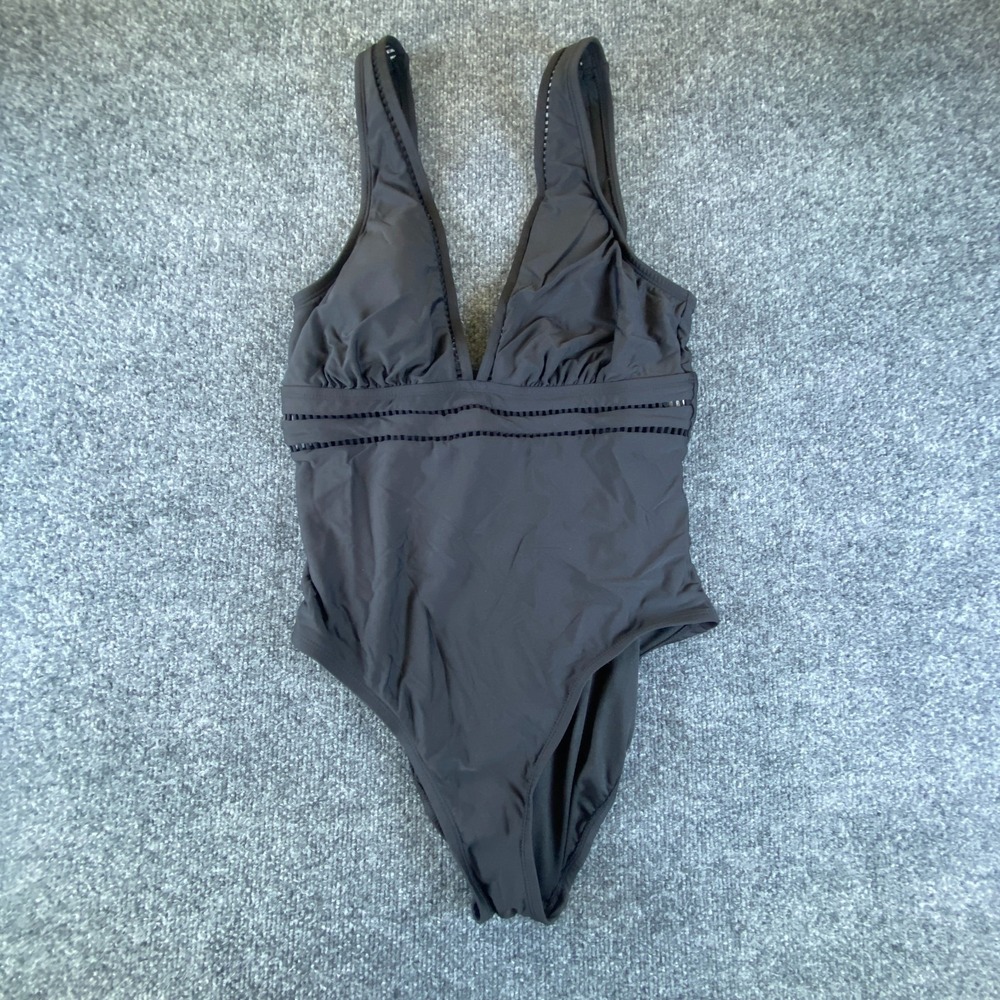 Freshwater One Piece Swimsuit Womens Large Black Plunge V Neck Surfing Pool